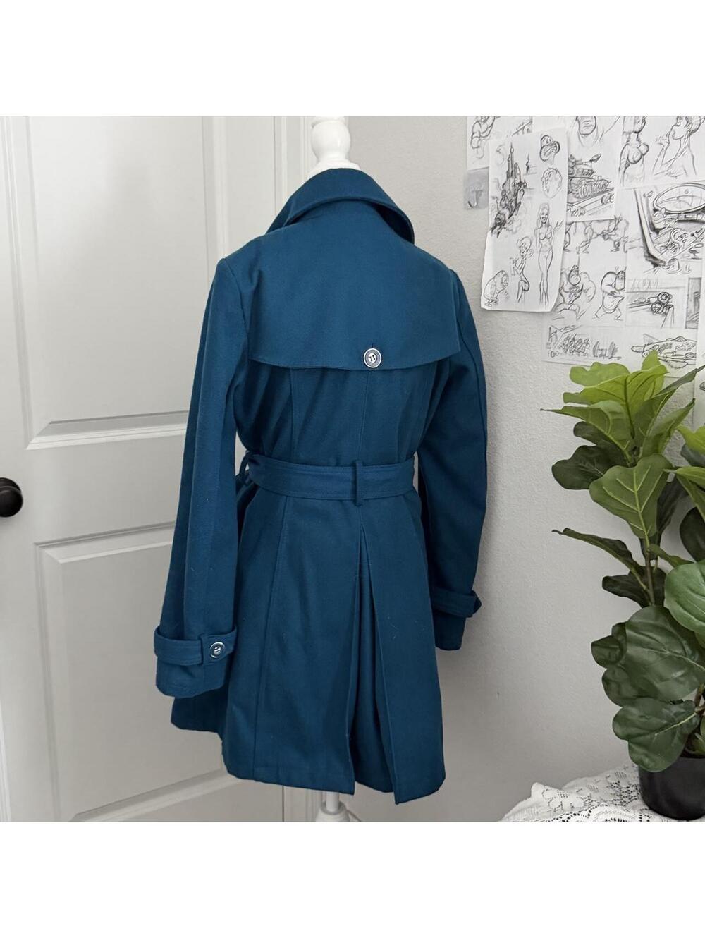 New York & Company blue wool trench coat - Picture 2 of 5